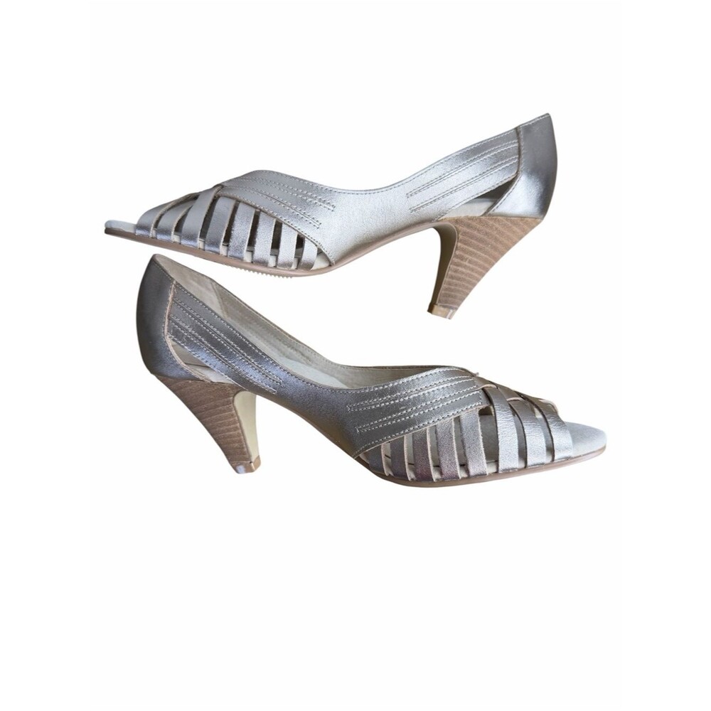 Seychelles Metallic Open-Toe Pumps Sandals size 7.5 Stacked Wood Heel Strappy